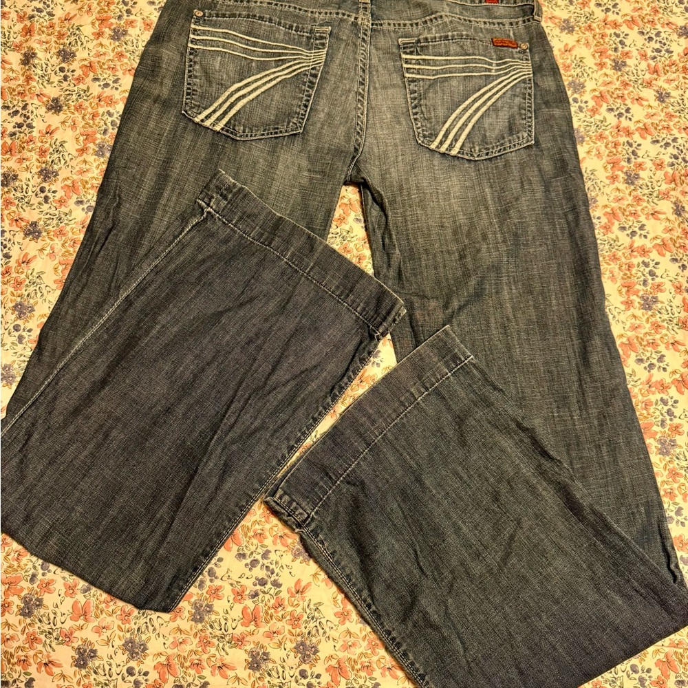 7 For All Mankind DOJO Wide Leg Denim Jeans Medium Wash Sz 32 ZERO STRETCH
